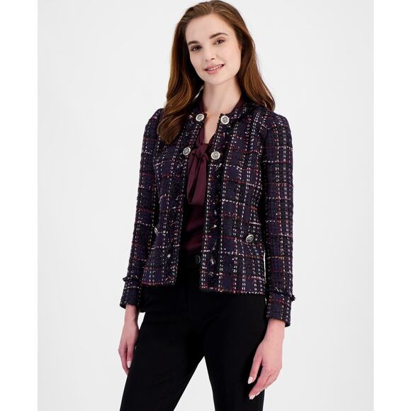 Anne Klein Women's Open-Front Long-Sleeve Tweed Jacket Multi Size 16 1663